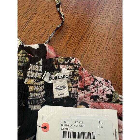 Billabong Trippy Day Shorts Size Large Tie Front Stretch New Black Floral New - Picture 5 of 5